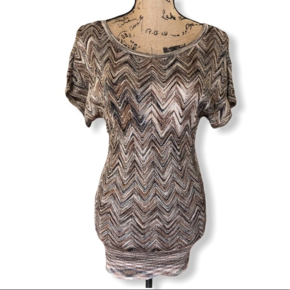 {INC International} Metallic Chevron Tunic